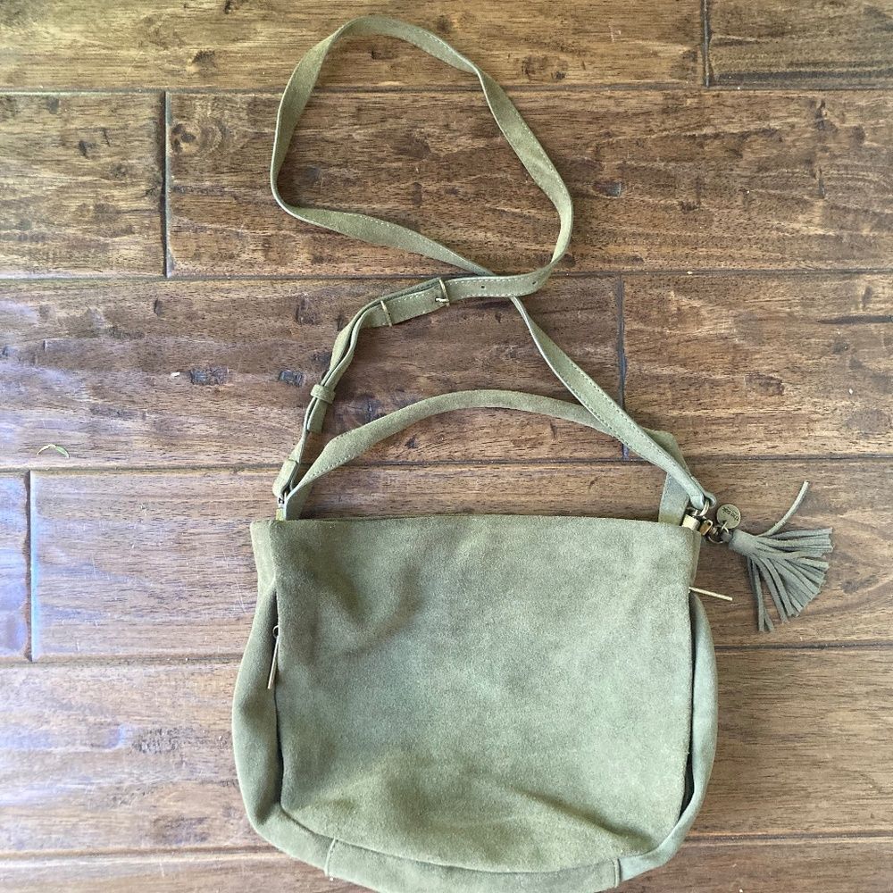 The Sak Collective Adjustable Crossbody Moss Green Suede Leather Bag
